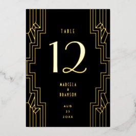 Art Deco Ironwork Black Gold Weddentable Number Folie Uitnodiging