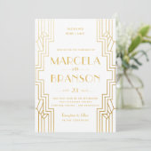 Art Deco Ironwork Faux Gold Wedding Kaart (Staand voorkant)