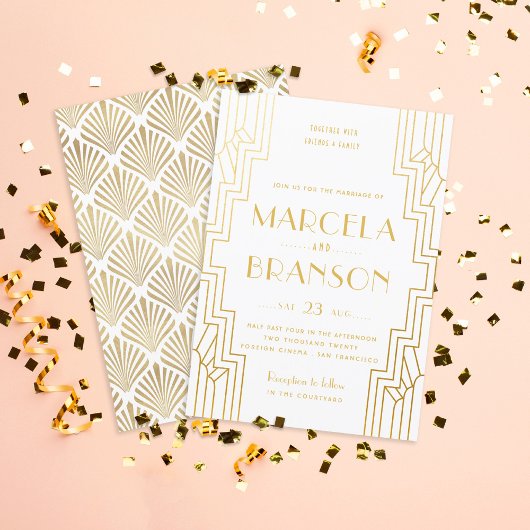 Art Deco Ironwork Faux Gold Wedding Kaart