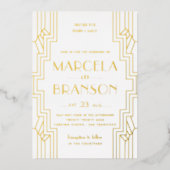 Art Deco Ironwork Gold en White Wedding Folie Uitnodiging (Voorkant)