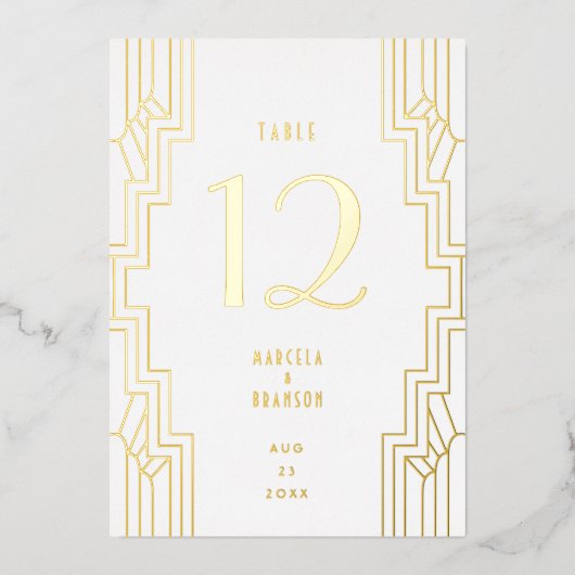 Art Deco Ironwork Gold Wedding Table Number Folie Uitnodiging (Voorkant)