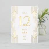 Art Deco Ironwork Gold Wedding Table Number Folie Uitnodiging (Staand Voorkant)