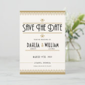 Art Deco  Ivoor en Wit en Goud Save The Date (Staand voorkant)