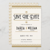 Art Deco  Ivoor en Wit en Goud Save The Date (Voorkant / Achterkant)
