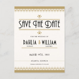 Art Deco  Ivoor Gold Save the Date Aankondigingskaart