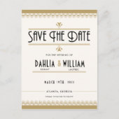 Art Deco  Ivoor Gold Save the Date Aankondigingskaart (Voorkant)