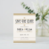 Art Deco Ivoor Gold Save the Date Aankondigingskaart (Staand voorkant)