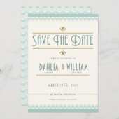 Art Deco Ivoor Munt en Goud Save The Date (Voorkant / Achterkant)