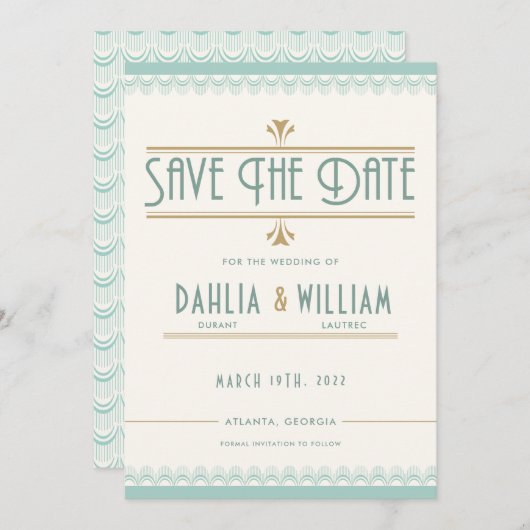 Art Deco  Ivoor Munt en Goud Save The Date (Voorkant / Achterkant)