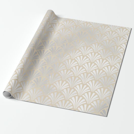 Art Deco Ivory Silver Grey Scales Seashell Elegant Cadeaupapier (Uitgerold)