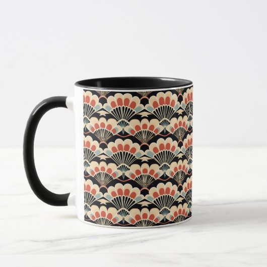 Art Deco Japandi Schelp Waaiers Patroon Mok (Links)