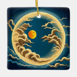 "Art Deco Japans-geïnspireerd Volle maan en wolken Keramisch Ornament