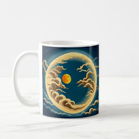 "Art Deco Japans-geïnspireerd Volle maan en wolken Koffiemok (Links)