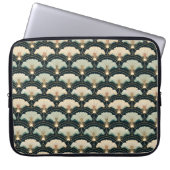 Art Deco Japans Goud Blauwgroen Fans Laptop Mouw Laptop Sleeve (Voorkant)
