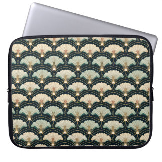 Art Deco Japans Goud Blauwgroen Fans Laptop Mouw Sleeve