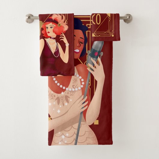Art Deco jaren 1920 Glam Dames Goud Bourgondië Bad Handdoek (Insitu)