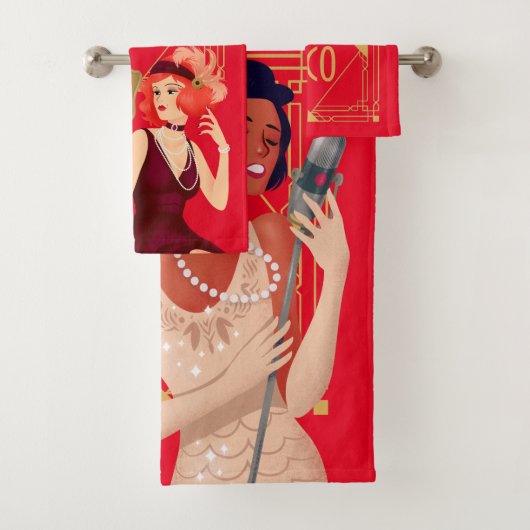 Art Deco jaren 1920 Glam Dames Goud Rood Bad Handdoek (Insitu)