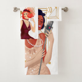 Art Deco jaren 1920 Glam Dames Goud Wit Bad Handdoek
