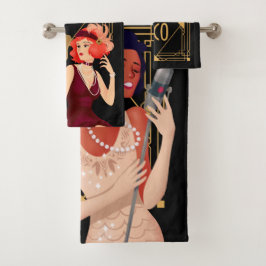 Art Deco jaren 1920 Glam Dames Goud Zwart Bad Handdoek