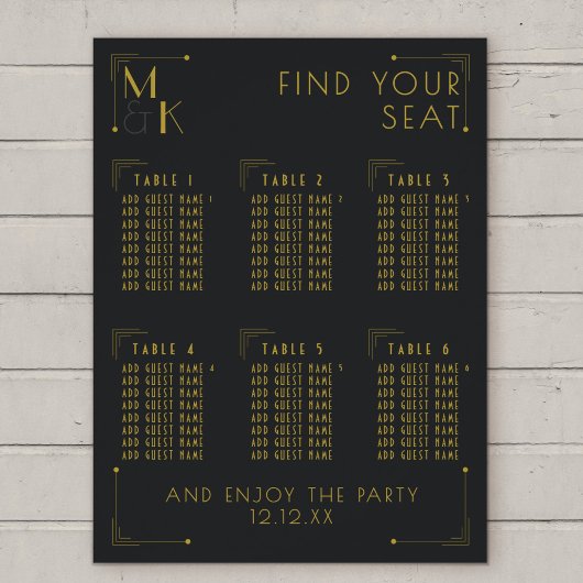 Art Deco jaren 1920 Trouwen 6 Tafel Zitplaatsen Gr Perfect Poster