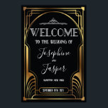 Art Deco jaren 20 Zwart en Goud Welkom Bord Poster<br><div class="desc">Art Deco jaren 20 Roaring 20s Jazz Age Verjaardag Jubileum Bruiloft Baby Shower Feest Bedrijfsfeest Zwart en Goud Welkom Bord</div>