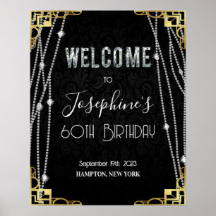 Art Deco jaren 20 Zwart en Gouden Diamant Welkomst Poster