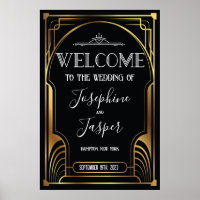 Art Deco jaren 20 Zwart en Gouden Welkomstbord