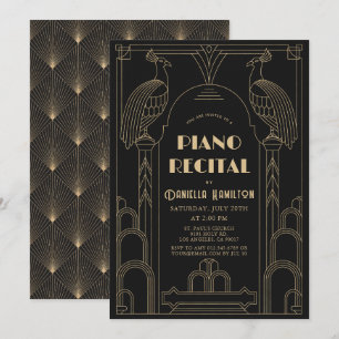 Art Deco jaren 20 Zwart Pauwen Piano Recital Kaart