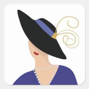 Art Deco jaren 30 vrouw in brede zwarte hoed Vierkante Sticker