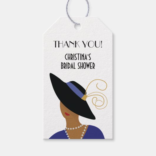 Art Deco jaren 30 vrouw in zwarte hoed Bruidsboeke Cadeaulabel (Voorkant)