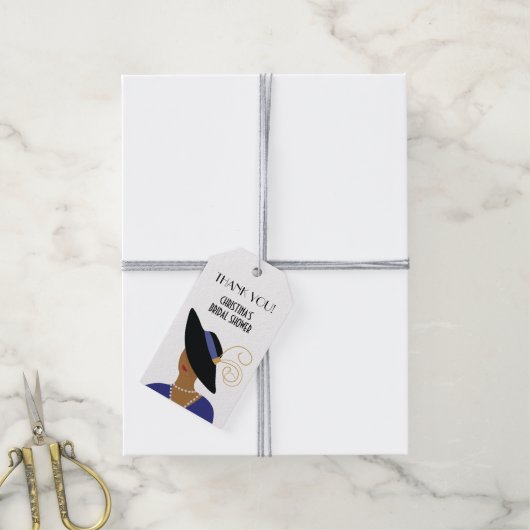 Art Deco jaren 30 vrouw in zwarte hoed Bruidsboeke Cadeaulabel (Met Touw)