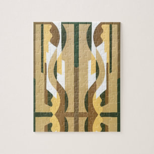 Art Deco Jazz Curve Patroon Herfstkleuren Vintage Legpuzzel