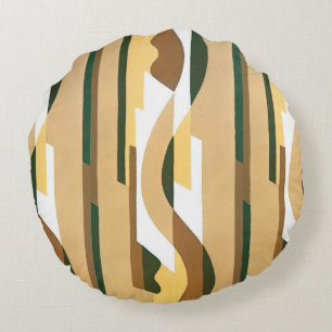Art Deco Jazz Curve Patroon Herfstkleuren Vintage Rond Kussen