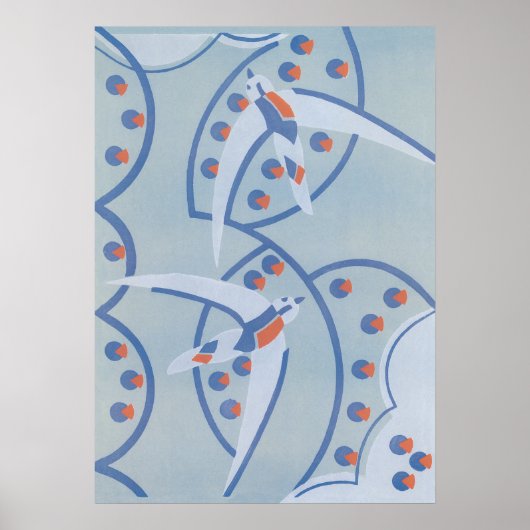 Art Deco Jazz Pochoir Birds Animal Pattern Poster (Voorkant)