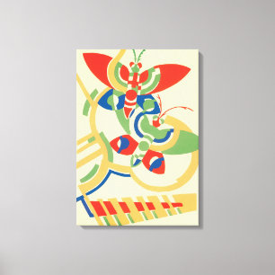 Art Deco Jazz Pochoir Garden Butterflies Canvas Afdruk