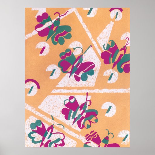 Art Deco Jazz Pochoir Garden Butterflies Poster (Voorkant)