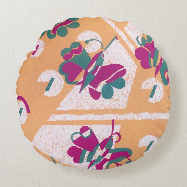  Art Deco Jazz Pochoir Garden Butterflies Rond Kussen (Voorkant)