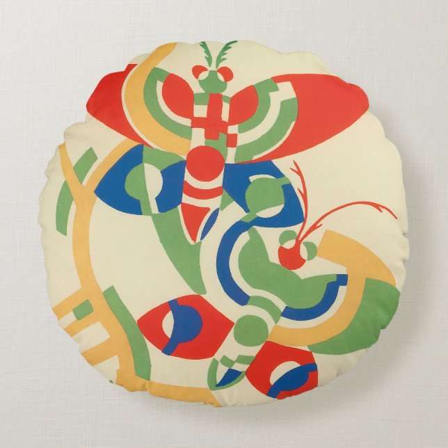  Art Deco Jazz Pochoir Garden Butterflies Rond Kussen (Voorkant)