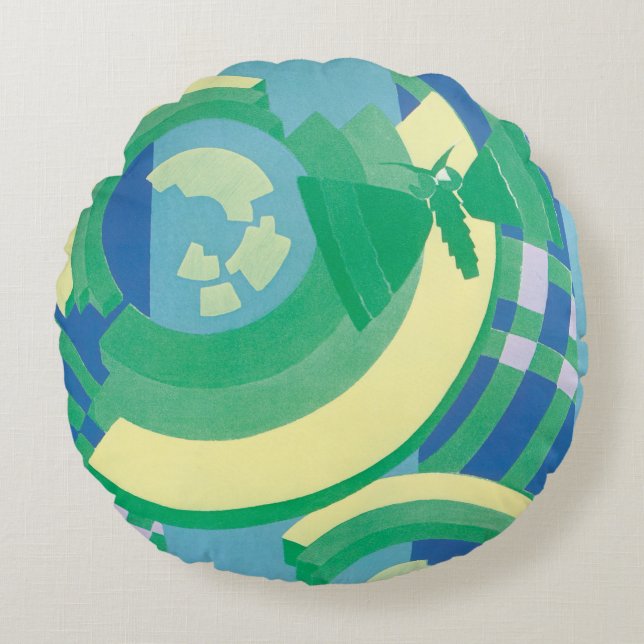  Art Deco Jazz Pochoir Garden Butterflies Rond Kussen (Voorkant)