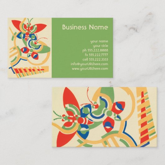  Art Deco Jazz Pochoir Garden Butterflies Visitekaartje (Voorkant / Achterkant)