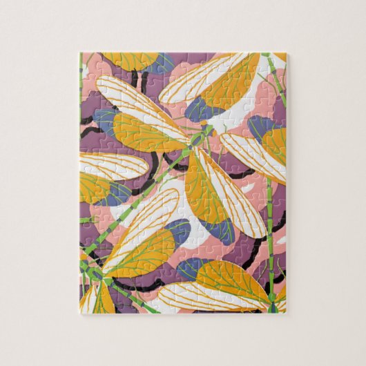 Art Deco Jazz Pochoir Garden Dragonflies Legpuzzel (Verticaal)