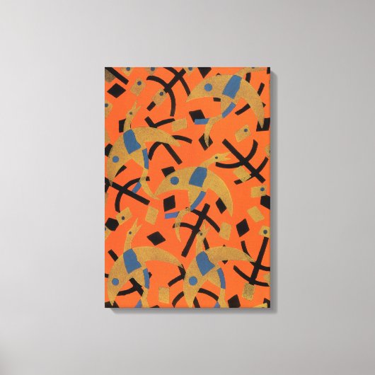  Art Deco Jazz Pochoir Golden Animal Canvas Afdruk (Voorkant)