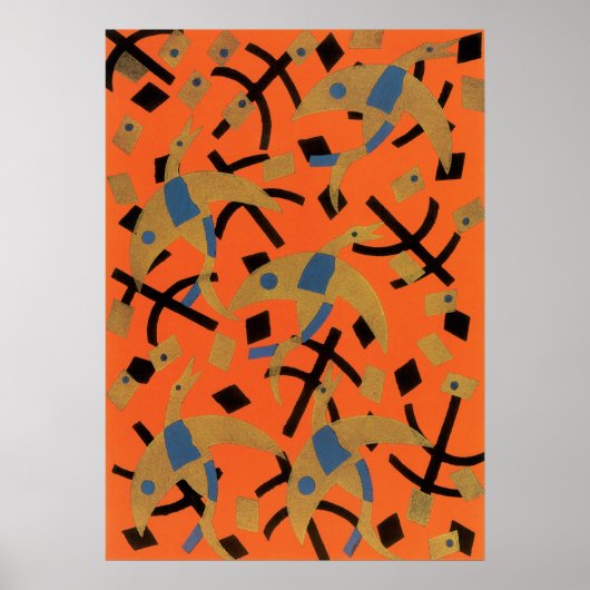  Art Deco Jazz Pochoir Golden Animal Poster (Voorkant)