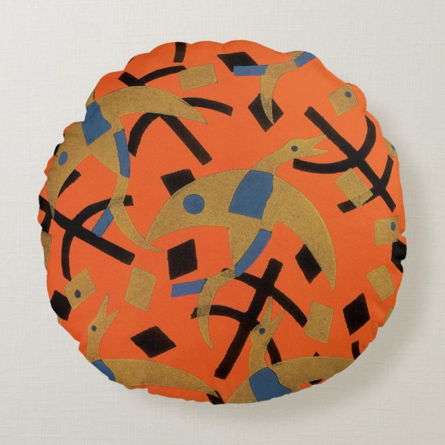  Art Deco Jazz Pochoir Golden Animal Rond Kussen (Voorkant)