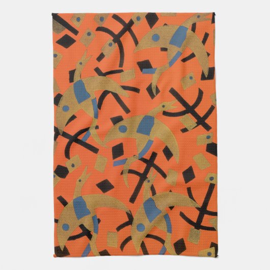 Art Deco Jazz Pochoir Golden Animal Theedoek (Verticaal)