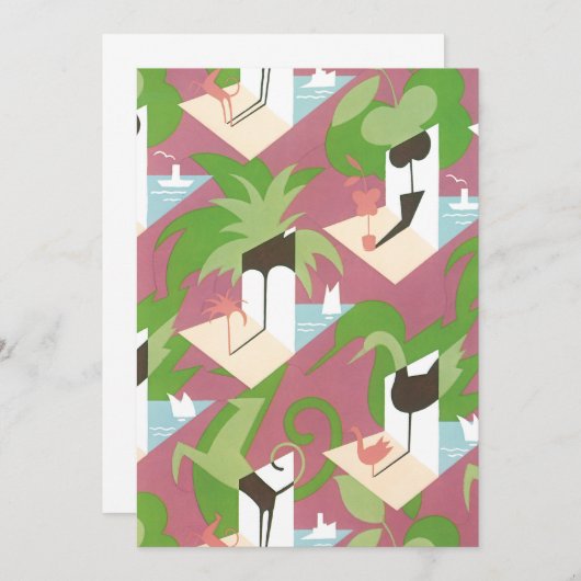 Art Deco Jazz Pochoir Palm Trees en Birds (Voorkant / Achterkant)
