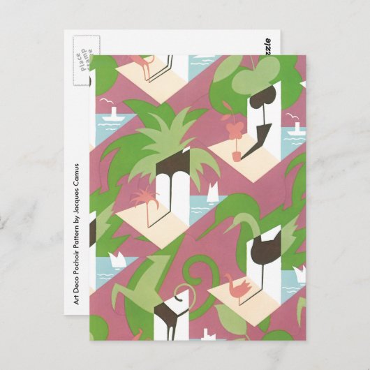 Art Deco Jazz Pochoir Palm Trees en Birds Briefkaart (Voorkant / Achterkant)