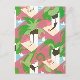 Art Deco Jazz Pochoir Palm Trees en Birds Briefkaart