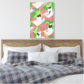  Art Deco Jazz Pochoir Palm Trees en Birds Canvas Afdruk (Insitu (Slaapkamer))