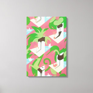  Art Deco Jazz Pochoir Palm Trees en Birds Canvas Afdruk